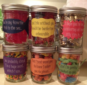 Birthday message for boyfriend! Mason jars filled with different candy ...