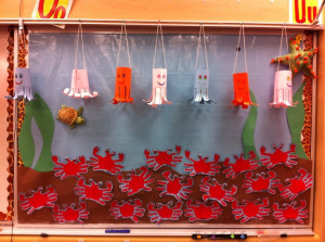 My bulletin board of octopus and crabs. Got octopus craft from www ...