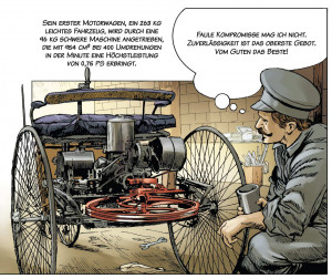 ... storia dell’automobile a fumetti: nei disegni la vita di Carl Benz