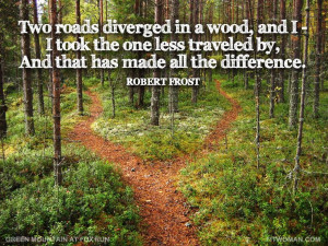 Famous inspirational quote by Robert Frost. 