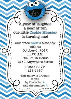 Sesame Street Cookie Monster Invitation and Thank You for Birthday ...
