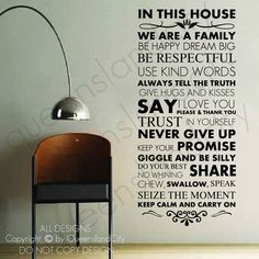 House Rules In This House Family Love Wall Quote Family Inspirational ...
