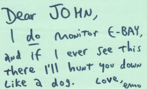 signed index card by Emo Philips-late 80's.