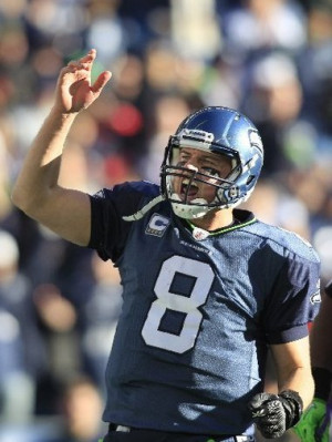 Seattle Seahawks Quarterback Matt Hasselbeck Reacts After Throwing