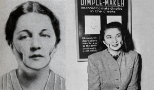The Dimple Machine shown in an advertisement on the left while a women ...