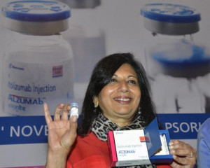 Chairperson and MD, Biocon, Kiran Mazumdar-Shaw, at a press conference ...