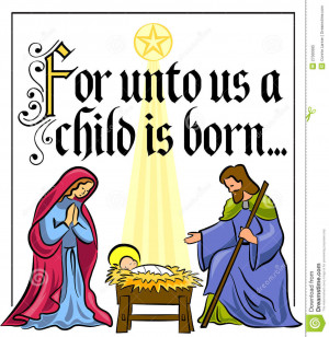 Illustration of a nativity scene in bright colors with the holy family ...