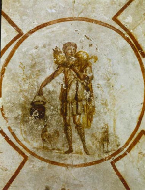 Good Shepherd, 3rd century Christian wall painting, Lucine Crypt ...