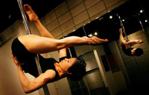 Pole dancer Mai Sato does her daily workout at a studio in Tokyo.