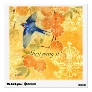 Wing It Inspirational Quote Blue Hummingbird Bird Wall Graphic