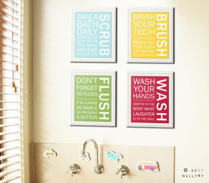 Bathroom art prints. Bathroom Rules. Kids bathroom wall quotes. Wash ...