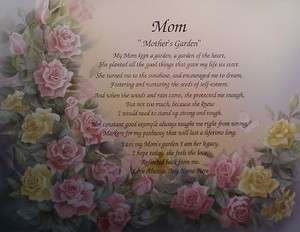 POEM FOR MOM BIRTHDAY OR CHRISTMAS GIFT IDEA MOTHERS GARDEN ROSES