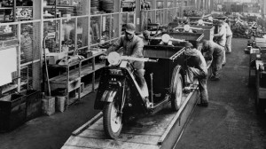 The assembly line in Hiroshima, Japan, where the first Mazda vehicles ...