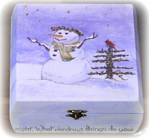 Keepsake Painted Box Snowman Painted by Hand Folk Art Winter Landscape ...