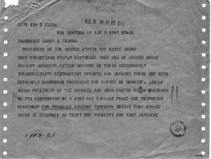... Truman and Samuel Cavert, August 11, 1945. Official File, Truman