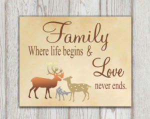 Printable Family quote Brown home decor print Family where life begins ...
