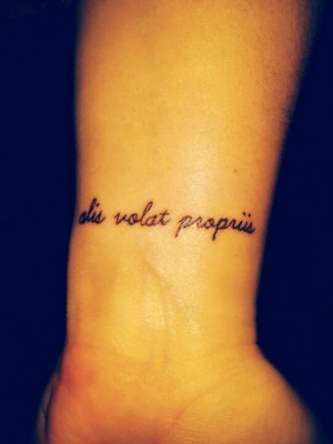 Beautiful Latin flying Tattoo quotes on wrist - She will fly with her ...