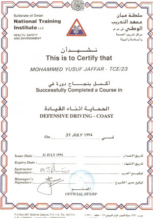 Defensive Driving Certificate Of Completion
