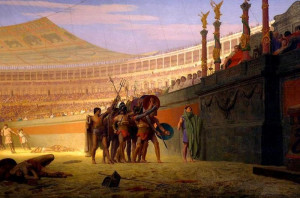 ... von 1859 sind mehrere Gladiator Mann, der im Amphitheater gegen einen