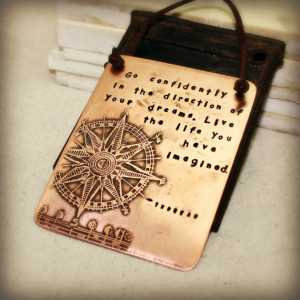 Copper plaque - thoreau - hand stamped with etched compass design