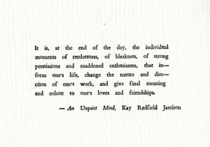 Letterpress print of Kay Redfield Jamison quote from her memoir An ...