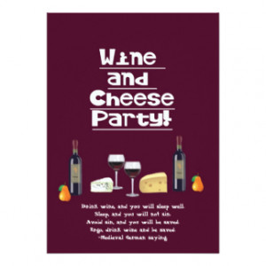 Wine and Cheese Party-Cheese, Wine Bottles, Fruit 5x7 Paper Invitation ...
