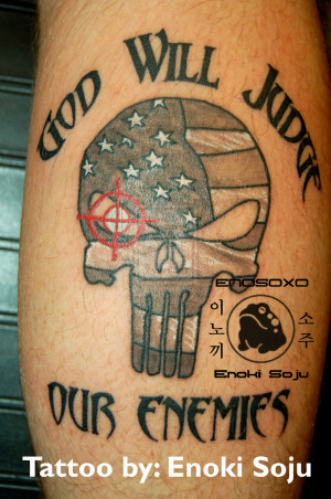 Custom Punisher Skull American Flag Tattoo by enokisoju