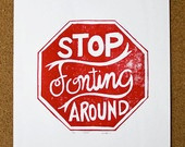 ... Graphic Design Red Stop Sign Typography Linocut - WALL DECOR, Cubicle