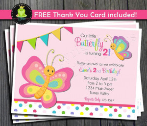 Butterfly Birthday Invitation - FREE Thank You Card included
