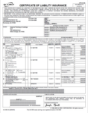 Fillable Certificate Insurance Property