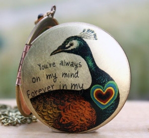 Peacock locket heart quote love romantic brass vintage by AmberSky