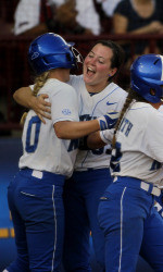Sophomore Kelsey Nunley and Christian Stokes celebrate after UK's win ...