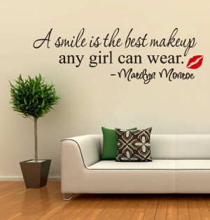 ... Quotes-Vinyl-Wall-Stickers-A-smile-is-the-best-makeup-Wall-decals-for