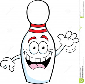 Cartoon illustration of a bowling pin waving.
