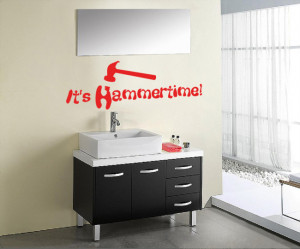 Red It's Hammertime (MC Hammer) Lyric wall decal in a bathroom