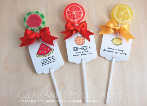 For each lollipop, we stamped the sentiments from Perfect Harvest ...