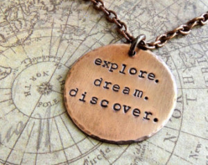 ... , Travel Quote, Mark Twain Quote, Copper Necklace, Adventure, Journey