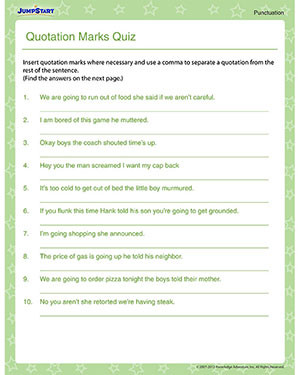 Quotation Marks Quiz - Free Punctuation Worksheet for Kids