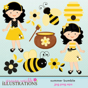 Summer Bumble Cute Digital Clipart for Card Design, Scrapbooking