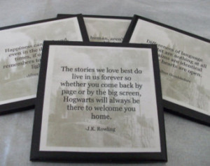 ... - Set of 4: Harry Potter Quotes with Hogwarts Castle as Background