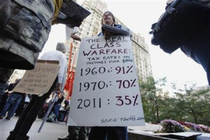 member of the Occupy Wall Street movement stands with a sign ...
