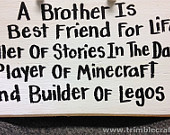 Brother best friend minecraft legos sign boys gift room decor wood quo ...