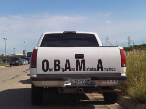 Obama Acronym Signs on the Rear of Trucks