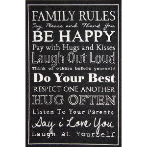 Rugs - Modern - Quotes Rug Family Rules Black 150cm x 100cm photo 2