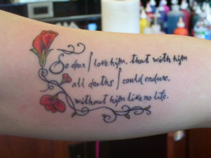 Art Quotes: Good Tattoo Quote About Life In Floral Design In Left Hand
