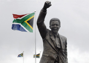 statue of President Nelson Mandela outside the Groot Drakenstein ...