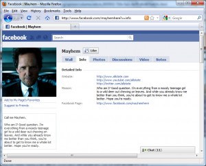 the official Facebook fan page for Mayhem , Allstate notes that Mayhem ...