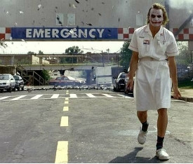 That shot reminds me of the one in The Dark Knight when Heath Ledger ...