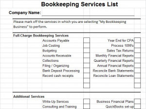 Bookkeeping services list