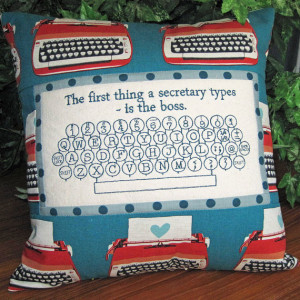 Retro Typewriter Embroidered Secretary Quote Decorative Pillow